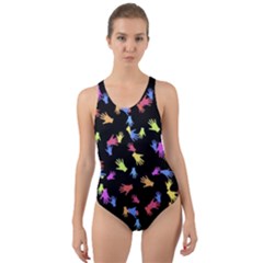 Multicolored Hands Silhouette Motif Design Cut-out Back One Piece Swimsuit by dflcprintsclothing