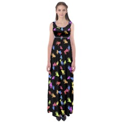 Multicolored Hands Silhouette Motif Design Empire Waist Maxi Dress