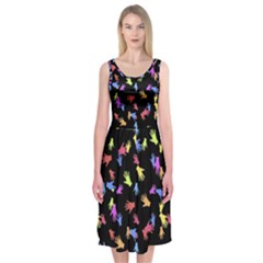 Multicolored Hands Silhouette Motif Design Midi Sleeveless Dress