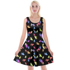 Multicolored Hands Silhouette Motif Design Reversible Velvet Sleeveless Dress