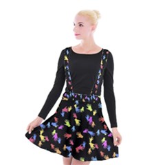 Multicolored Hands Silhouette Motif Design Suspender Skater Skirt