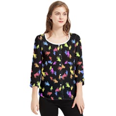 Multicolored Hands Silhouette Motif Design Chiffon Quarter Sleeve Blouse by dflcprintsclothing