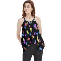 Multicolored Hands Silhouette Motif Design Flowy Camisole Tank Top