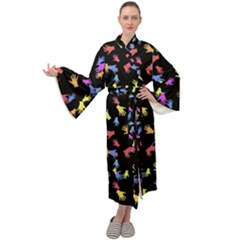 Multicolored Hands Silhouette Motif Design Maxi Velour Kimono by dflcprintsclothing