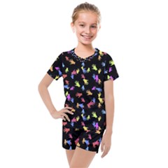 Multicolored Hands Silhouette Motif Design Kids  Mesh Tee And Shorts Set