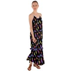 Multicolored Hands Silhouette Motif Design Cami Maxi Ruffle Chiffon Dress