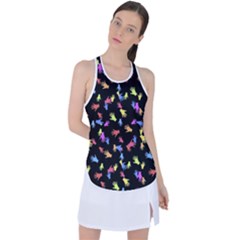 Multicolored Hands Silhouette Motif Design Racer Back Mesh Tank Top