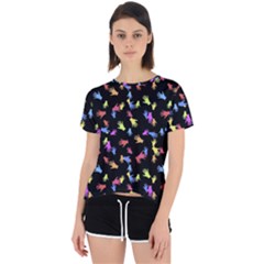 Multicolored Hands Silhouette Motif Design Open Back Sport Tee