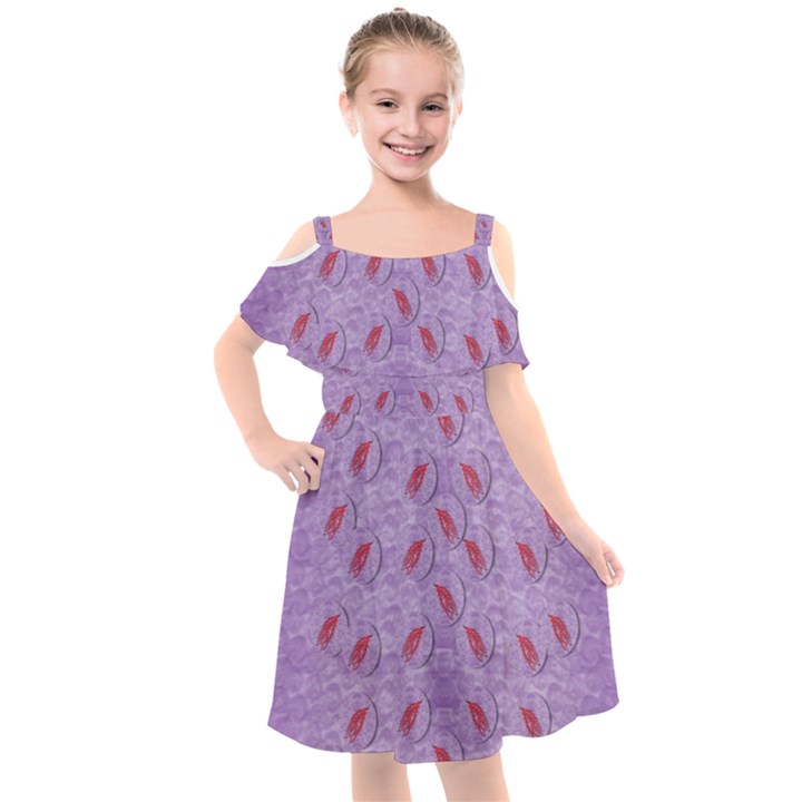 Tropical Flower Forest Of Ornate Colors Kids  Cut Out Shoulders Chiffon Dress