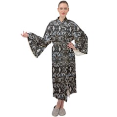 Modern Tribal Geometric Print Maxi Velour Kimono