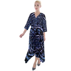 Fractal Madness Quarter Sleeve Wrap Front Maxi Dress by MRNStudios