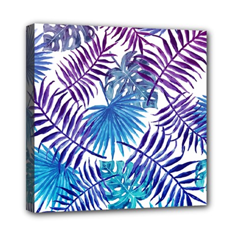 Blue Tropical Leaves Mini Canvas 8  X 8  (stretched) by goljakoff