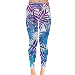 Blue Tropical Leaves Leggings  by goljakoff