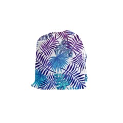 Blue Tropical Leaves Drawstring Pouch (small) by goljakoff