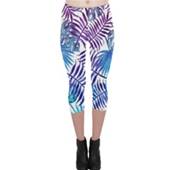 Blue Tropical Leaves Capri Leggings  by goljakoff