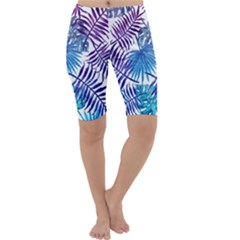 Blue Tropical Leaves Cropped Leggings  by goljakoff