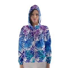 Blue Tropical Leaves Women s Hooded Windbreaker by goljakoff