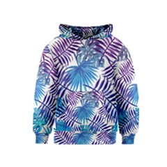 Blue Tropical Leaves Kids  Pullover Hoodie by goljakoff