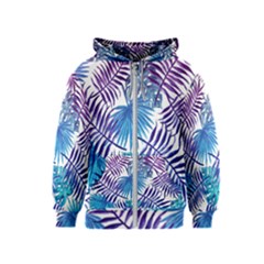 Blue Tropical Leaves Kids  Zipper Hoodie by goljakoff