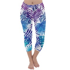 Blue Tropical Leaves Capri Winter Leggings  by goljakoff