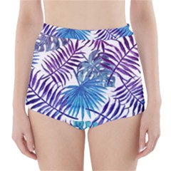 Blue Tropical Leaves High-waisted Bikini Bottoms by goljakoff