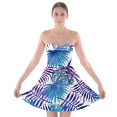 Blue Tropical Leaves Strapless Bra Top Dress by goljakoff