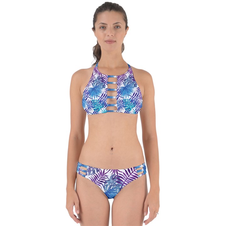 Blue tropical leaves Perfectly Cut Out Bikini Set