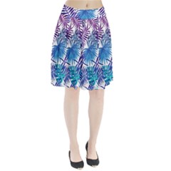 Blue Tropical Leaves Pleated Skirt by goljakoff