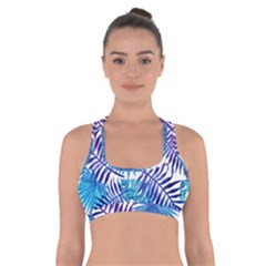 Blue Tropical Leaves Cross Back Sports Bra by goljakoff