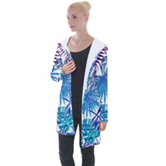 Blue Tropical Leaves Longline Hooded Cardigan by goljakoff