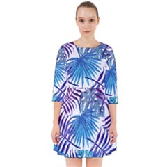 Blue Tropical Leaves Smock Dress by goljakoff