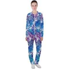 Blue Tropical Leaves Casual Jacket And Pants Set by goljakoff