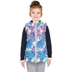 Blue Tropical Leaves Kids  Hooded Puffer Vest by goljakoff