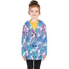 Blue Tropical Leaves Kids  Double Breasted Button Coat by goljakoff