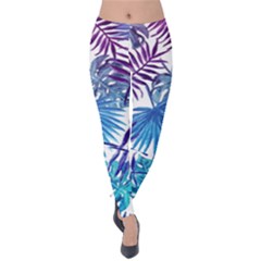 Blue Tropical Leaves Velvet Leggings by goljakoff