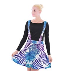 Blue Tropical Leaves Suspender Skater Skirt by goljakoff