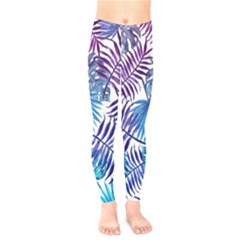 Blue Tropical Leaves Kids  Leggings by goljakoff