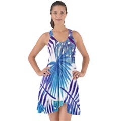 Blue Tropical Leaves Show Some Back Chiffon Dress by goljakoff