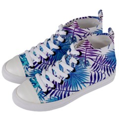 Blue Tropical Leaves Women s Mid-top Canvas Sneakers by goljakoff