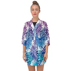 Blue Tropical Leaves Half Sleeve Chiffon Kimono by goljakoff