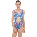 Blue tropical leaves Center Cut Out Swimsuit View1