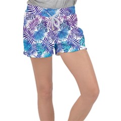 Blue Tropical Leaves Velour Lounge Shorts by goljakoff