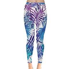 Blue Tropical Leaves Inside Out Leggings by goljakoff