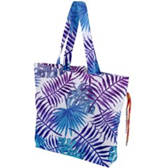 Blue Tropical Leaves Drawstring Tote Bag by goljakoff