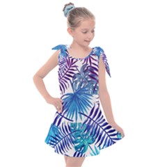 Blue Tropical Leaves Kids  Tie Up Tunic Dress by goljakoff