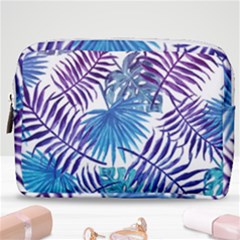 Blue Tropical Leaves Make Up Pouch (medium) by goljakoff