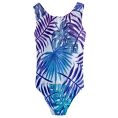 Blue Tropical Leaves Kids  Cut-out Back One Piece Swimsuit by goljakoff