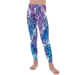 Blue Tropical Leaves Kids  Lightweight Velour Leggings by goljakoff