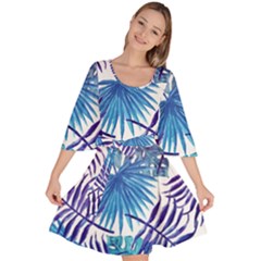 Blue Tropical Leaves Velour Kimono Dress by goljakoff