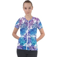 Blue Tropical Leaves Short Sleeve Zip Up Jacket by goljakoff